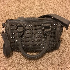 Gray Skulls & Studs Satchel